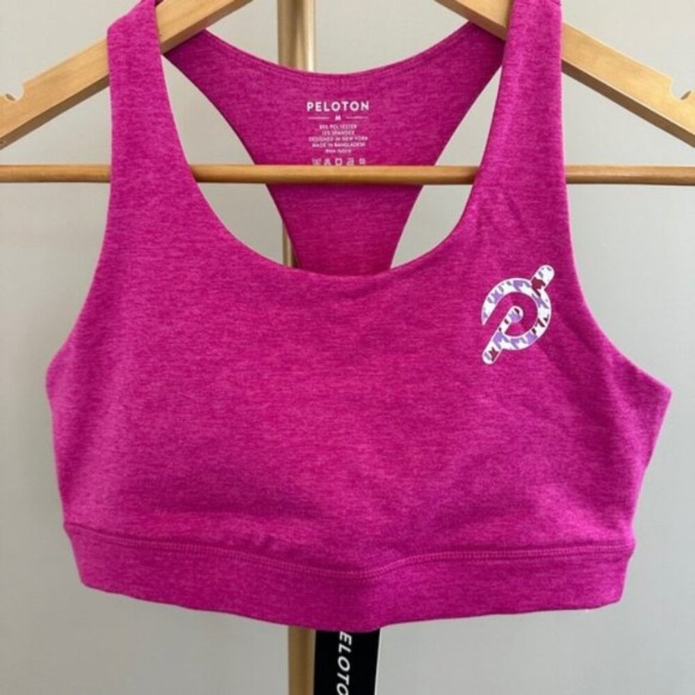 Peloton Heathered Pink Strappy Back Sports Bra Medium BNWT